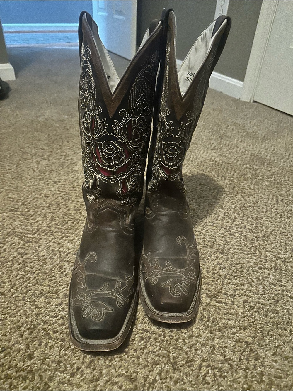 Brown Embroidered Western Cowboy Boots with Rose Accent